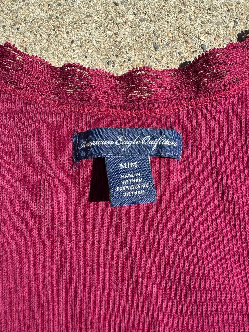 American Eagle Outfitters Ribbed Lace-Trim Tank - Wine - Picture 5 of 7